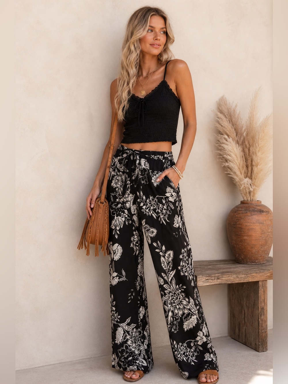 NWT Band of Gypsies Black Floral Pants